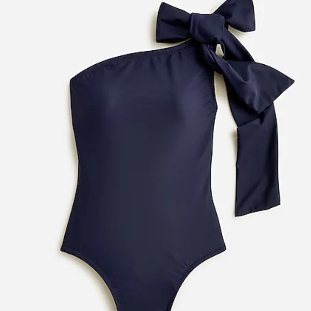 (NWT) J. Crew Long Torso Bow One-Shoulder One-Piece in BLACK - size 4